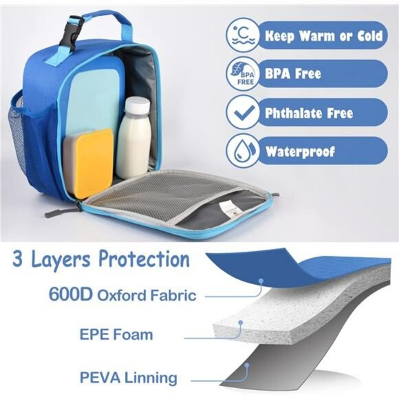 Kids insulated lunch box soft cooler bag reusable waterproof school lunch tote - Picture 5 of 7